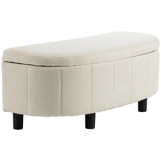 Semi-Round Ottoman With Hydraulic Lift-Top Storage, Cream White Storage Ottomans & Benches Multi Colour at Gallery Canada
