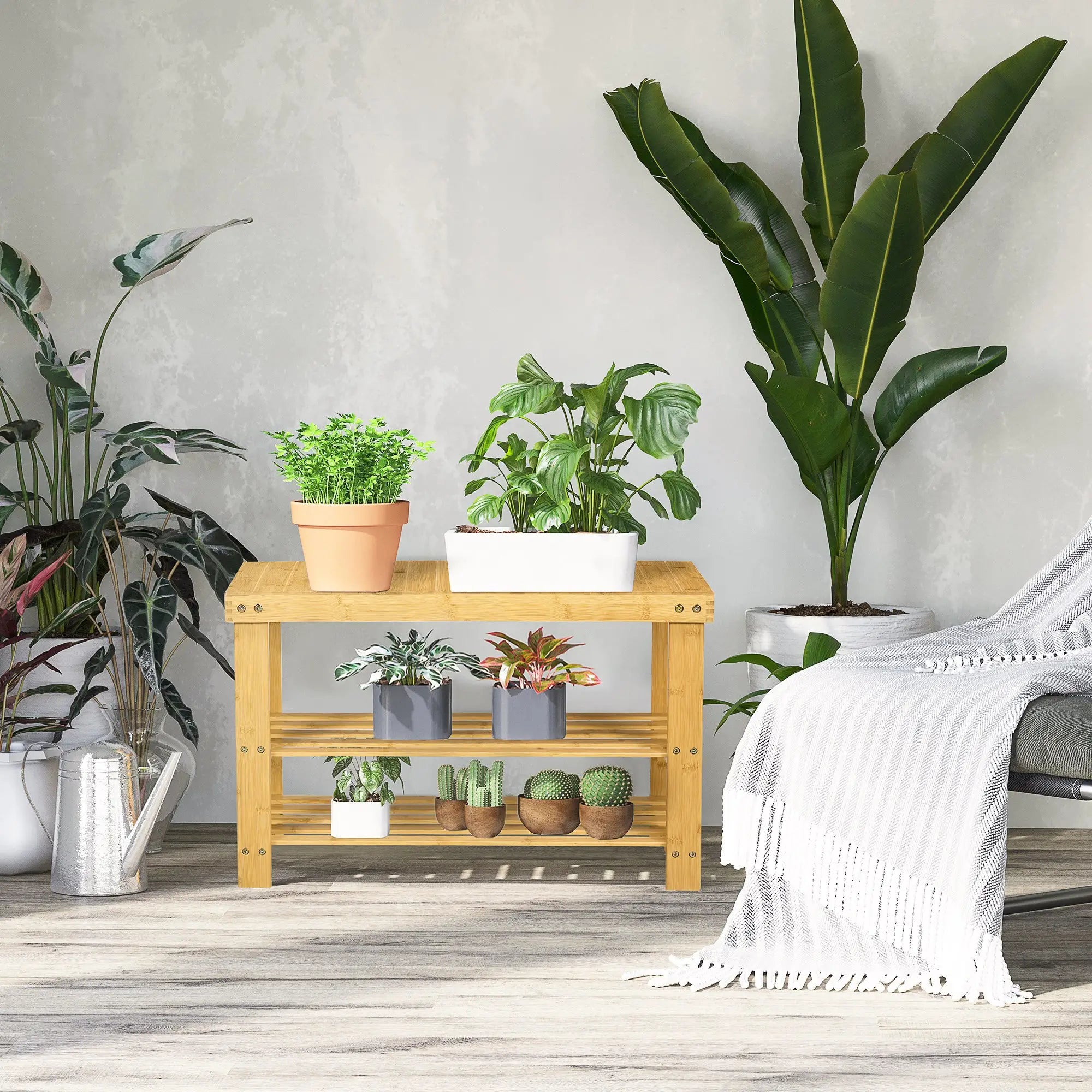 3-Tier Bamboo Shoe Bench, Natural Wood, 2 Shelves Shoe Storage Cabinets & Racks at Gallery Canada