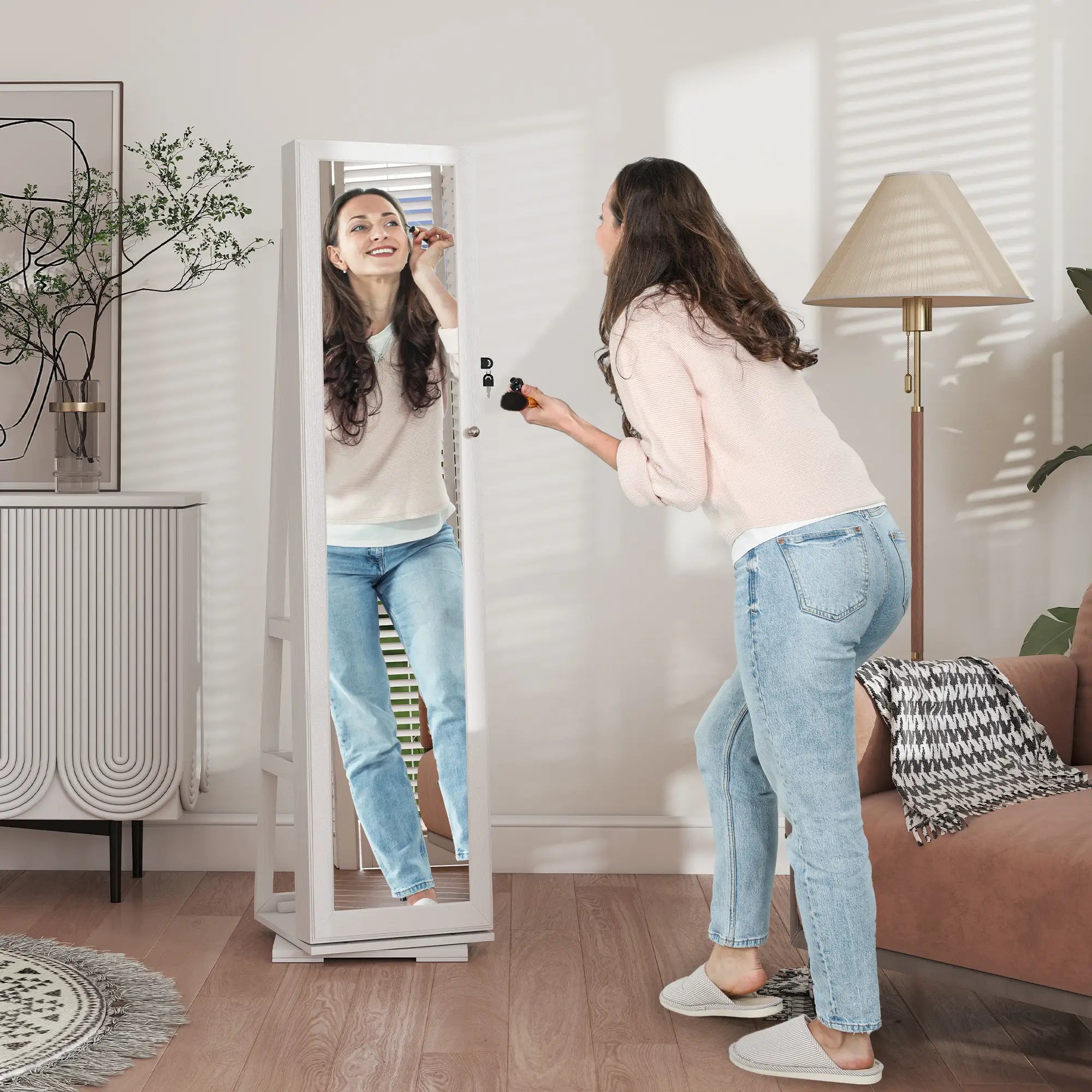 360° Swivel Jewelry Armoire, Lockable Mirror Cabinet, White Jewelry Armoire & Jewellery Mirror Cabinets at Gallery Canada