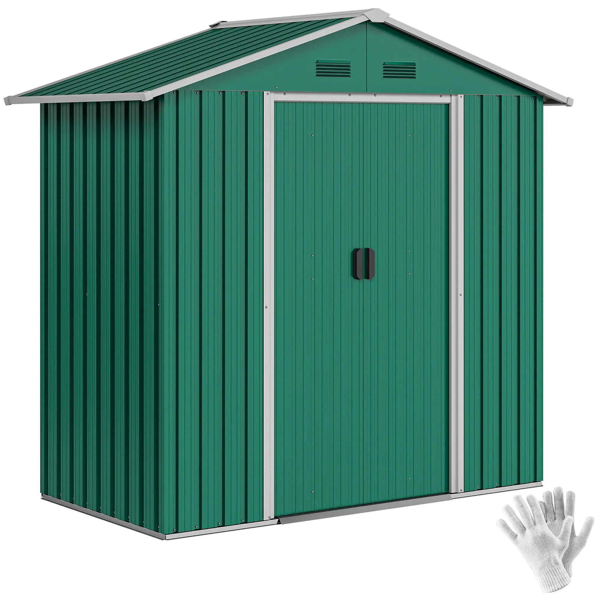 6.5x3.5ft Metal Garden Shed, Outdoor Tool Storage, Double Sliding Doors, Vents, Green Sheds Green at Gallery Canada