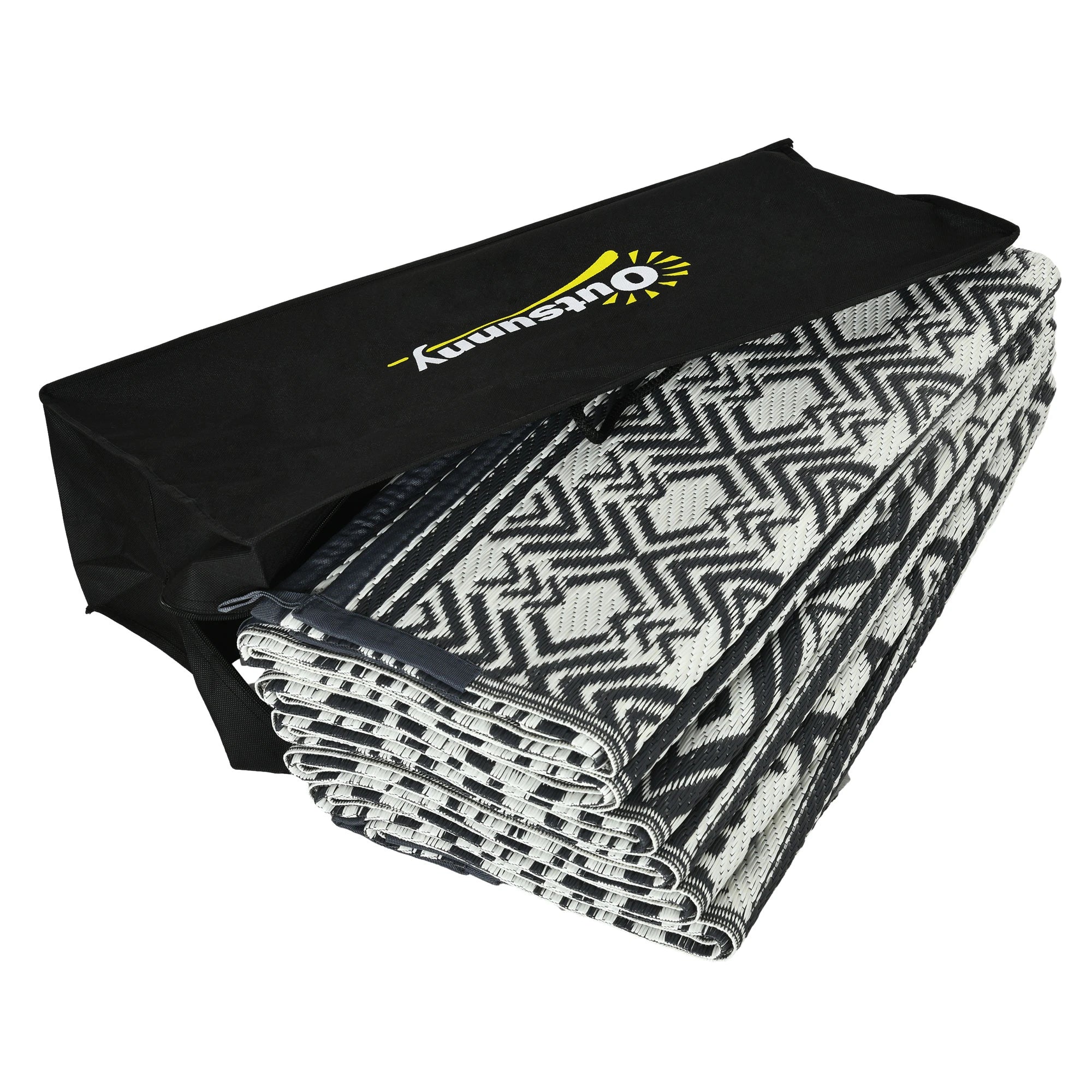 Reversible Outdoor Rug, Waterproof, Plastic Straw, 9' x 12', Grey Cream White Outdoor Reversible Rugs at Gallery Canada