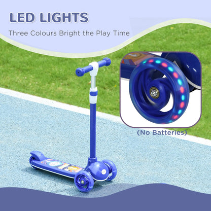 3 Wheel Kids Scooter, Adjustable Height, Rear-Fender Brake, LED Light, TPE Handlebar, Blue Scooters at Gallery Canada