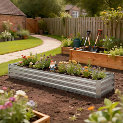 8'x2'x1' Galvanized Raised Bed, Elevated Planter Box, Silver