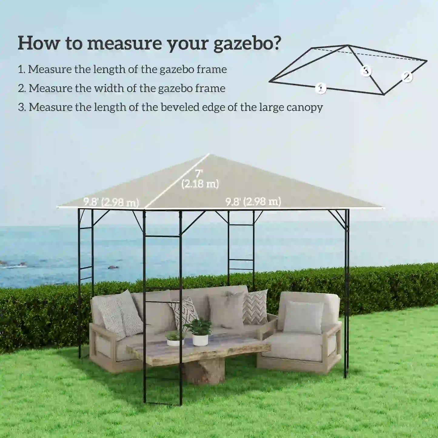 10' x 10' Gazebo Replacement Cover, UPF30+, Grey Gazebo Canopy Replacement at Gallery Canada