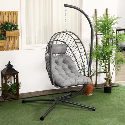 Hanging Egg Chair With Stand, Foldable Wicker Rattan Swing, Light Grey Patio Swings with Stand at Gallery Canada