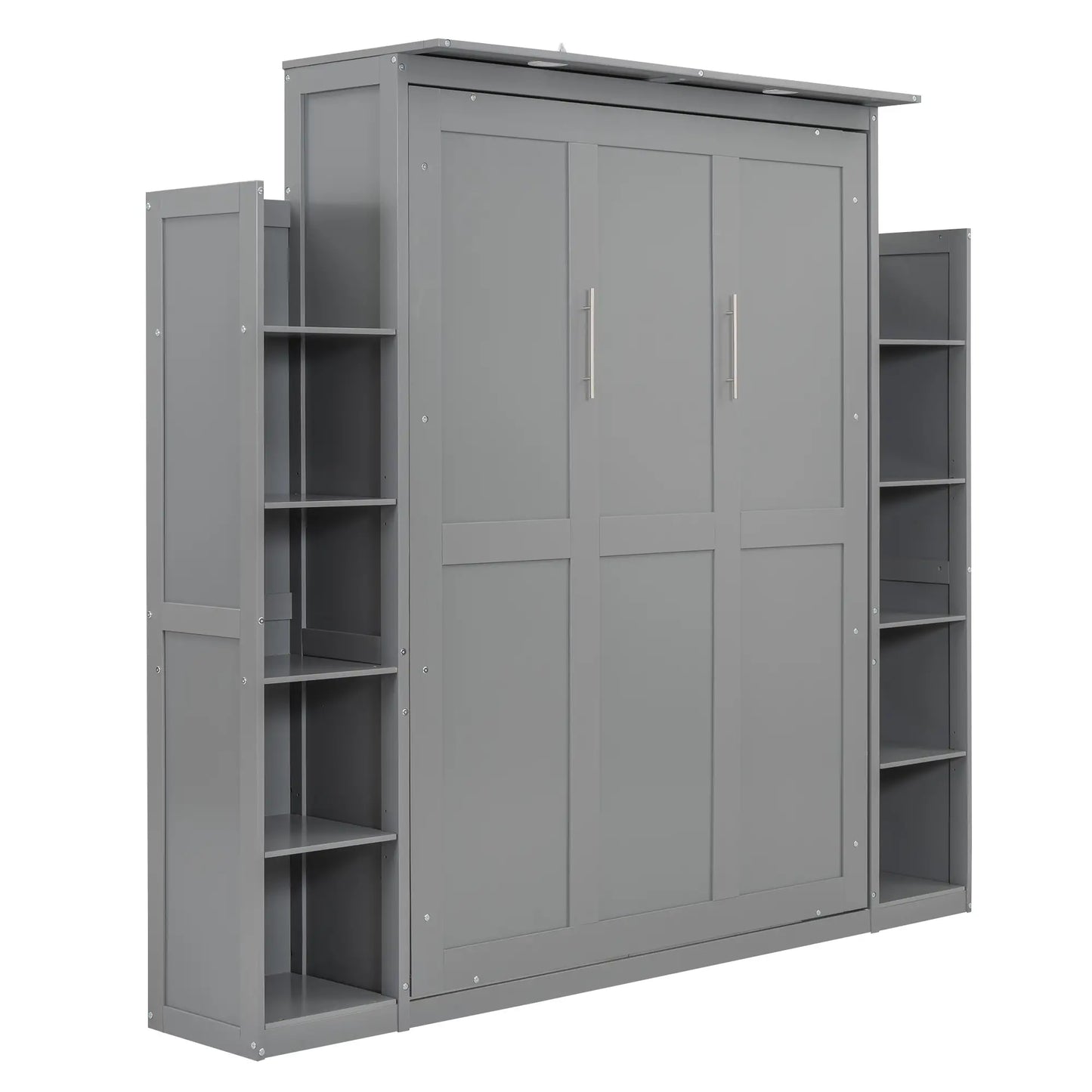 Murphy Bed with Shelves, LED Lights, Space-Saving Wall Bed, 91" L x 81" W x 84" H, Grey Bed Frames at Gallery Canada
