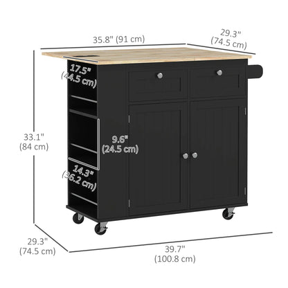 Kitchen Island with Power Outlet, Drop Leaf, 2 Drawers, Black Kitchen Islands & Kitchen Carts at Gallery Canada