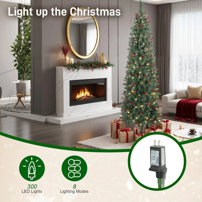 7 ft Pencil Prelit Christmas Tree, LED Light, 8 Modes, Silver Glitter Pre Lit Christmas Trees at Gallery Canada