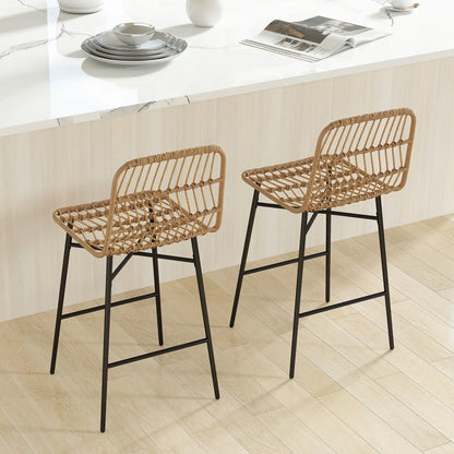 Rattan Counter Height Bar Stools Set Of 2, 26" Counter Stools With Back, Brown Bar Stools at Gallery Canada