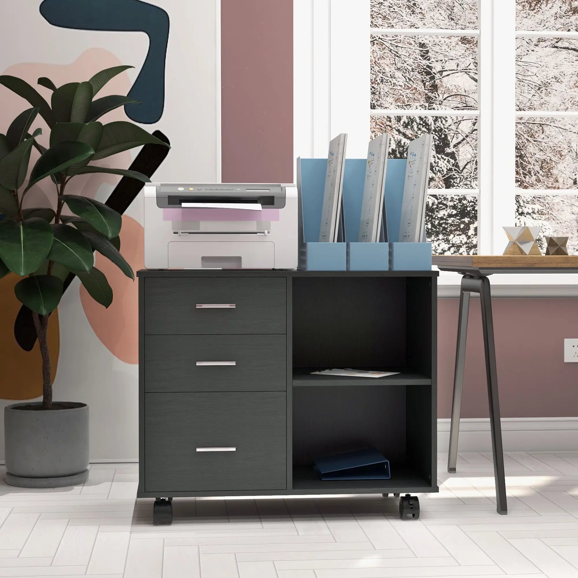 Modern Lateral Filing Cabinet, 3 Drawer, Letter and A4 Size, Black Office Cabinets & Cupboards at Gallery Canada