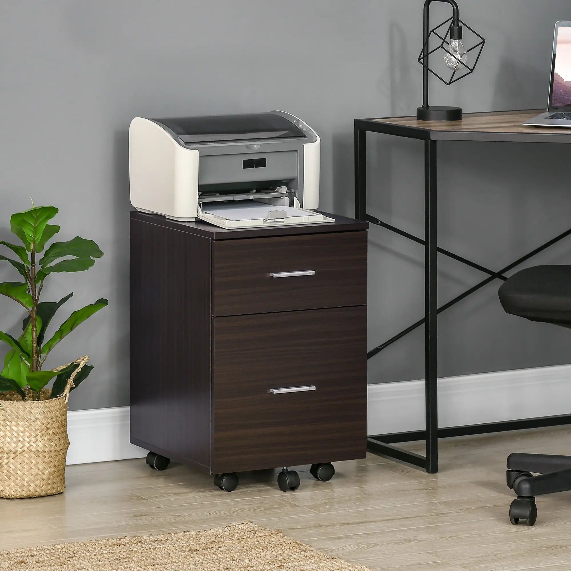 Mobile Vertical File Cabinet, 2 Drawers, Wheels, Letter or A4, Brown Office Cabinets & Cupboards at Gallery Canada