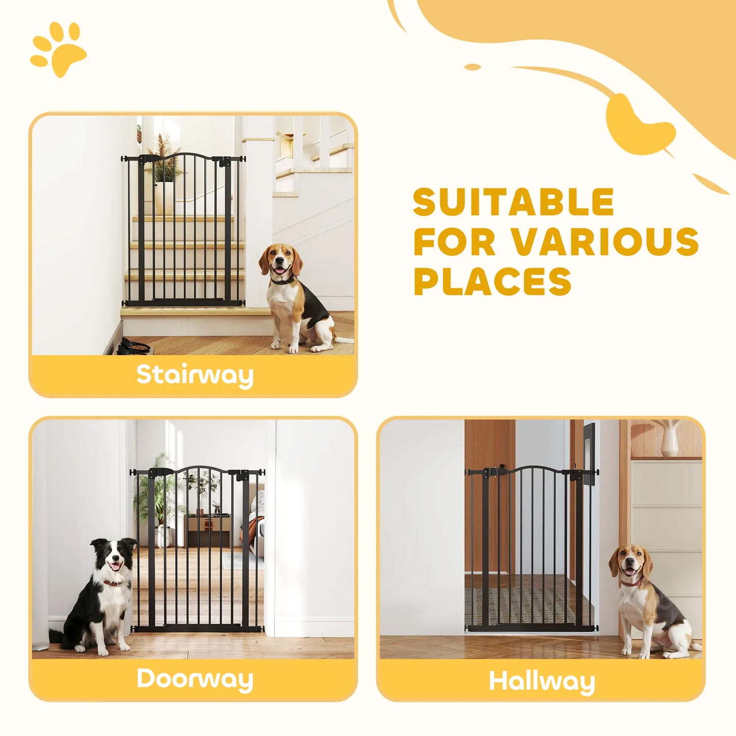 Extra Tall Dog Gate with Door, Pressure Fit, Auto Close, 29-32", Black Houses, Kennels & Pens at Gallery Canada