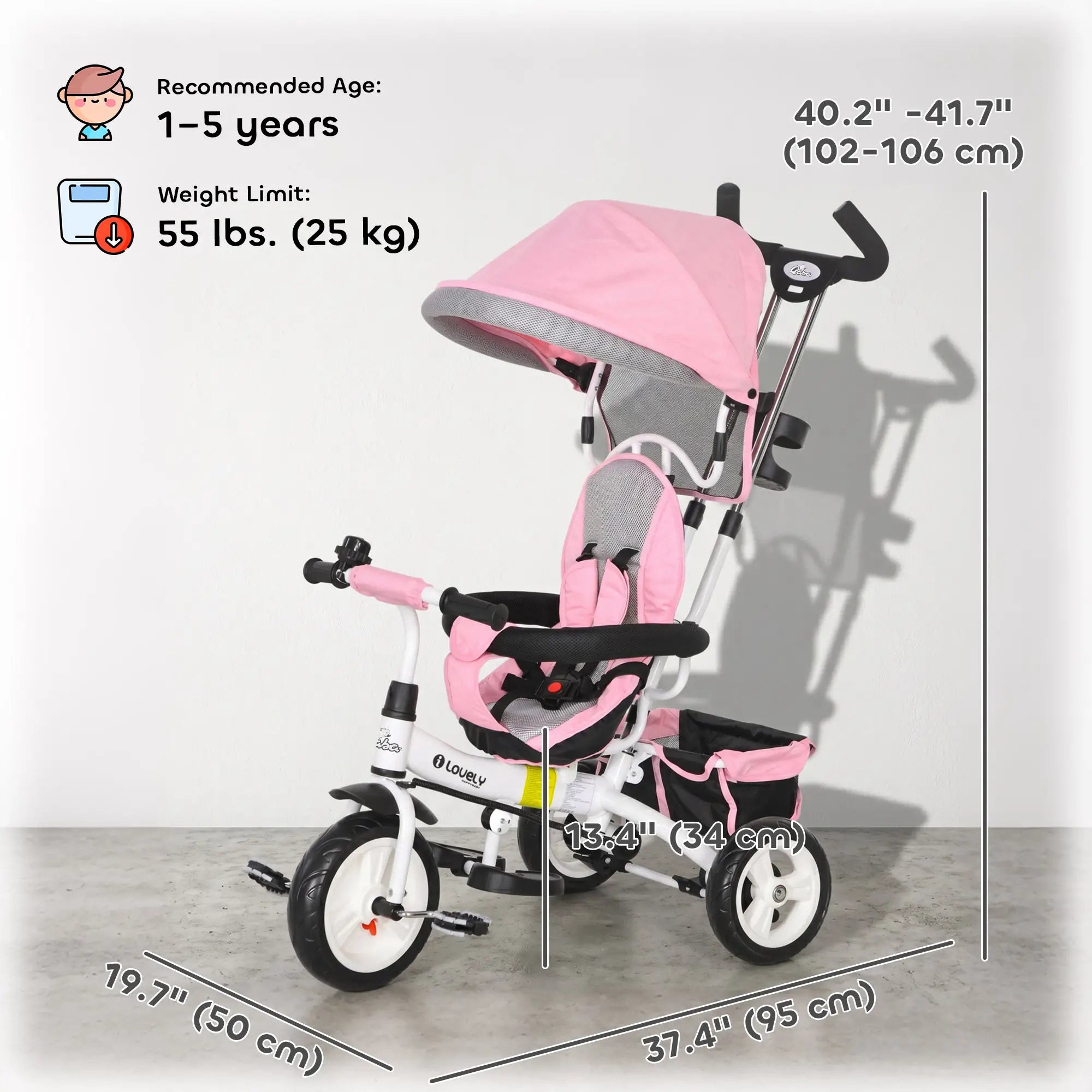 6 In 1 Toddler Tricycle Stroller, With Basket And Canopy, Pink Tricycles for Kids at Gallery Canada