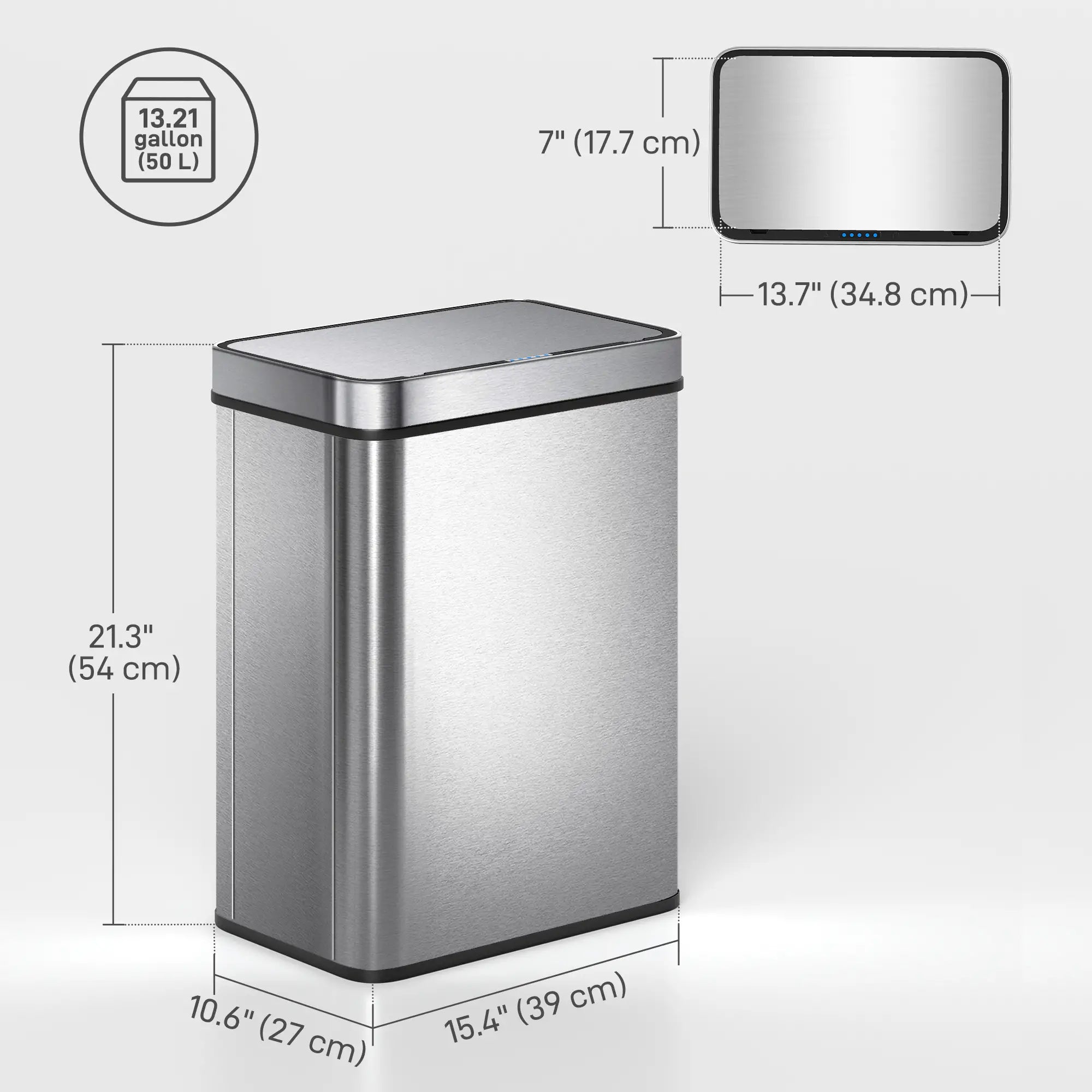 13.2 Gallon Sensor Can, Automatic Garbage Can, Stainless Steel, Silver Household Supplies at Gallery Canada