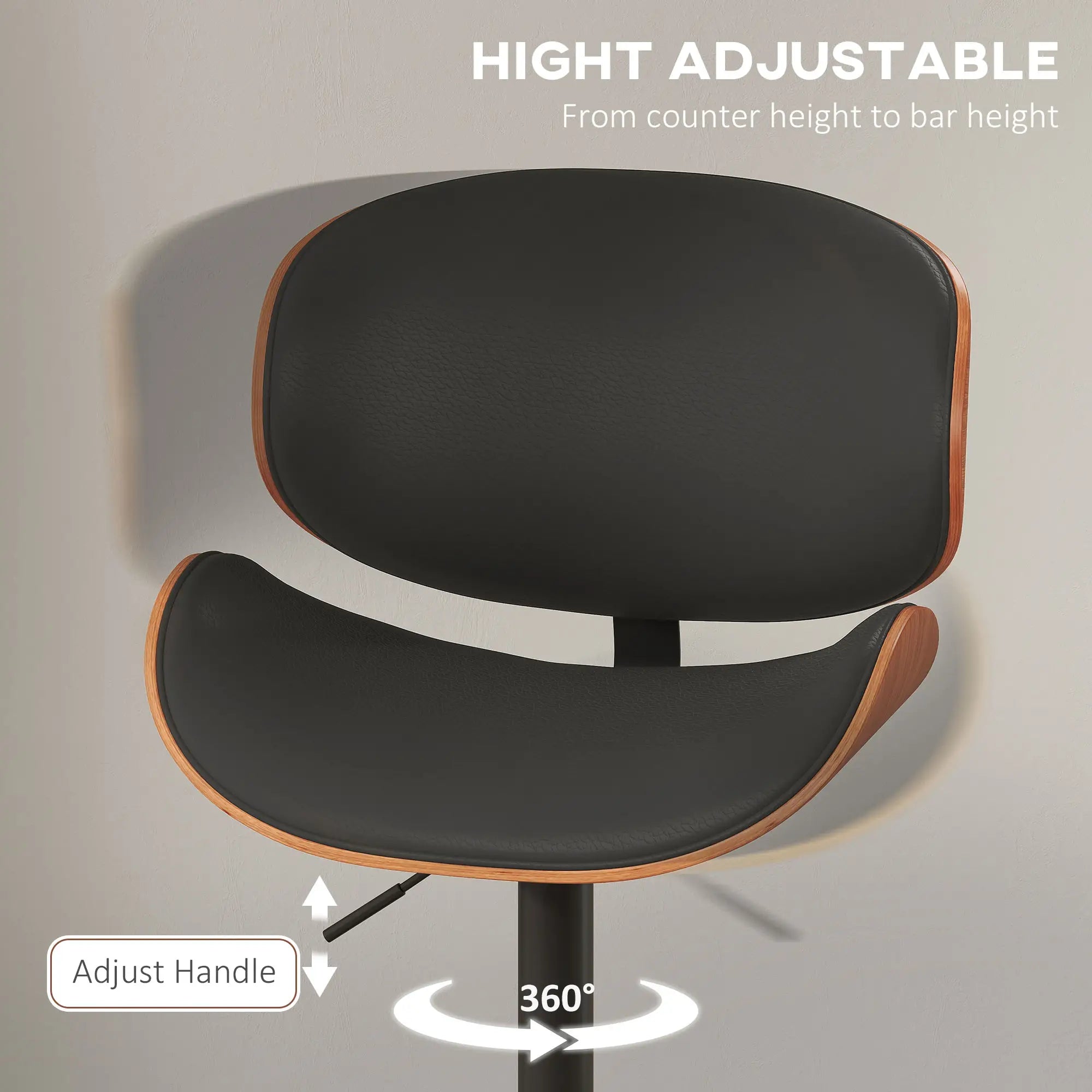 Modern PU Leather Swivel Bar Stools, Set of 2, Adjustable with Footrest, Black Bar Stools at Gallery Canada