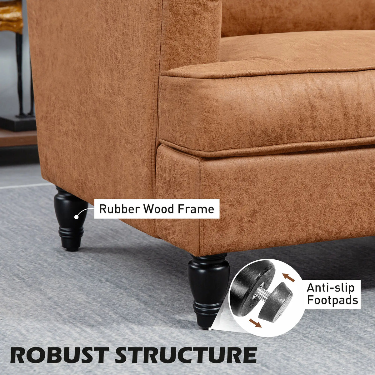 Modern Accent Chair, Microfiber Armchair with Turned Legs, Brown Accent Chairs at Gallery Canada