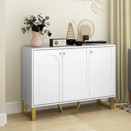 Modern Sideboard Buffet, 3 Doors, Adjustable Shelves, White Storage Cabinets White at Gallery Canada