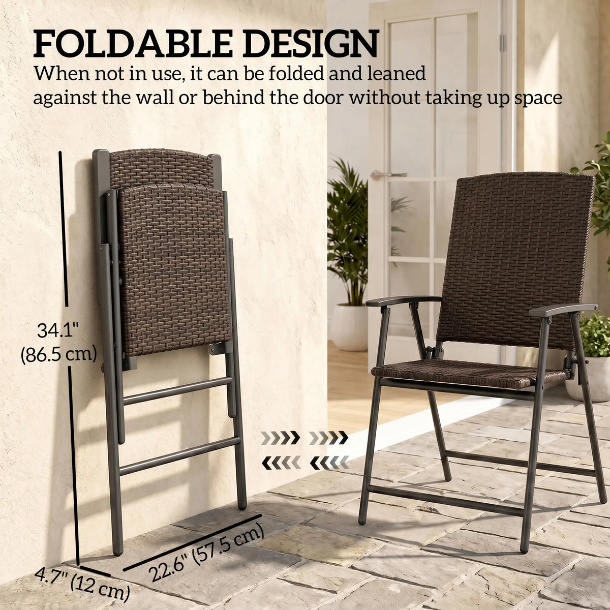 Wicker Dining Chair Set of 2, Rattan Foldable Chairs, Steel Frame, Brown Patio Chairs at Gallery Canada
