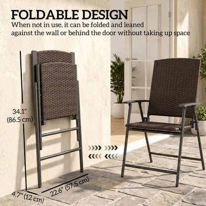 Wicker Dining Chair Set of 2, Rattan Foldable Chairs, Steel Frame, Brown Patio Chairs at Gallery Canada