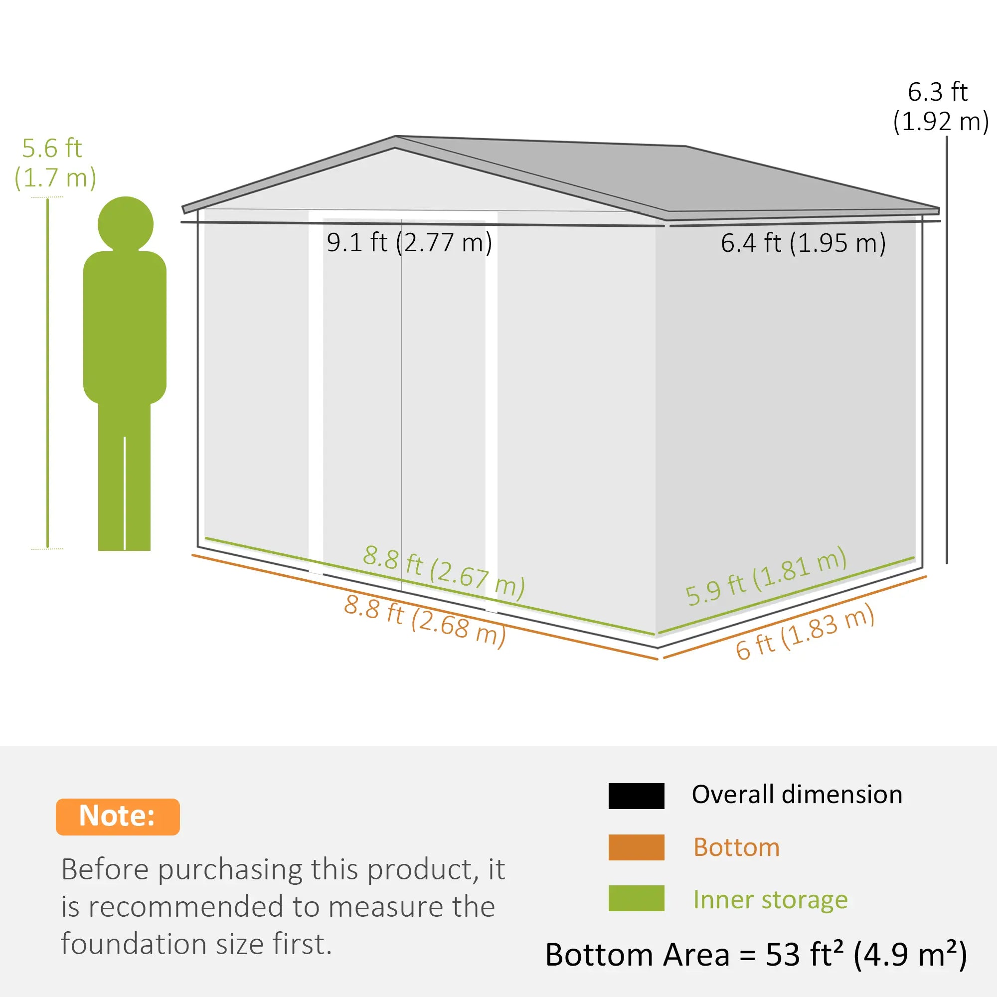 9.1'x6.4'x6.3' Garden Storage Shed, Metal Tool House, Double Doors, Dark Grey Yellow Sheds at Gallery Canada