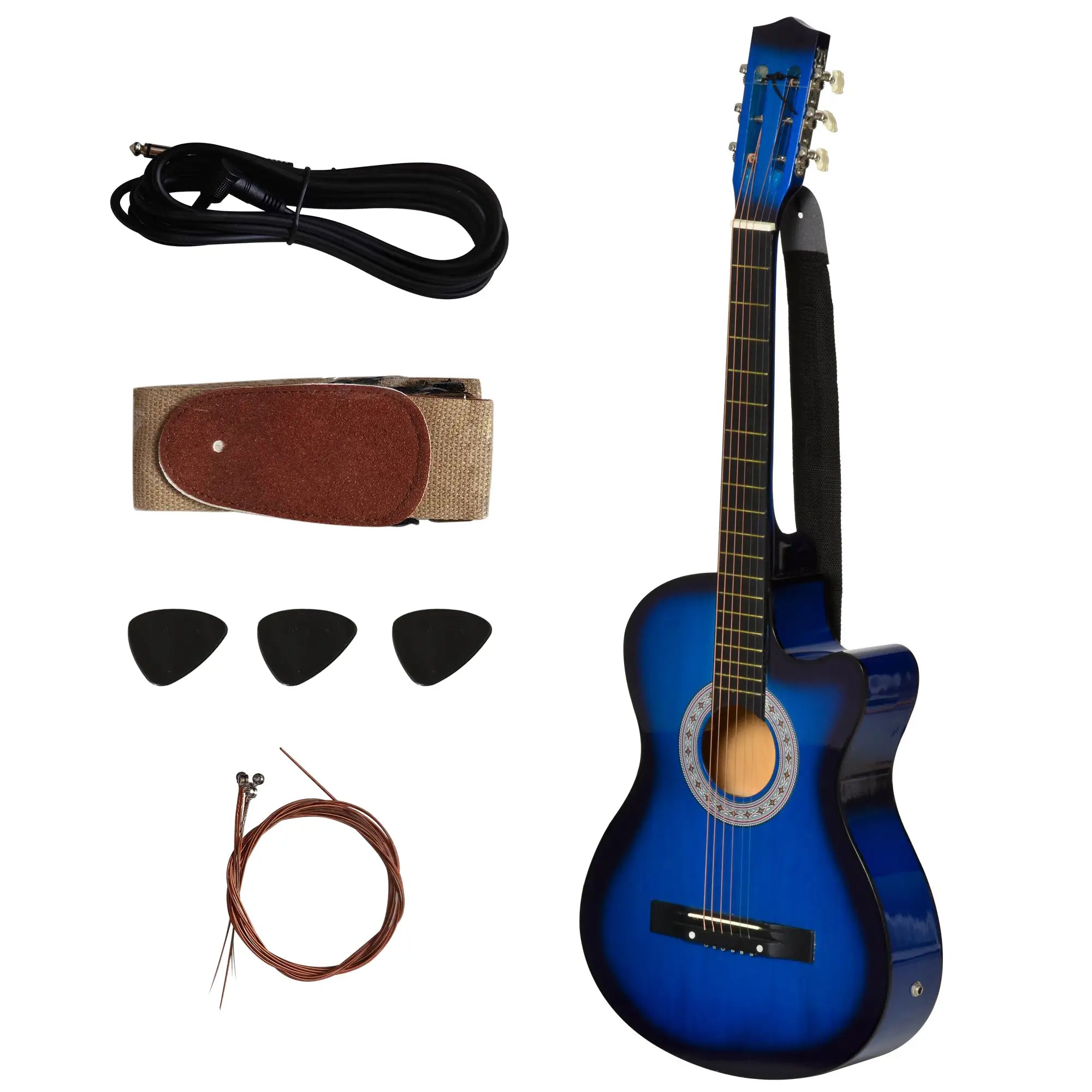 38 Inch Full Size Acoustic Electric Guitar, Gloss Finish, Blue Electronic Musical Pianos at Gallery Canada
