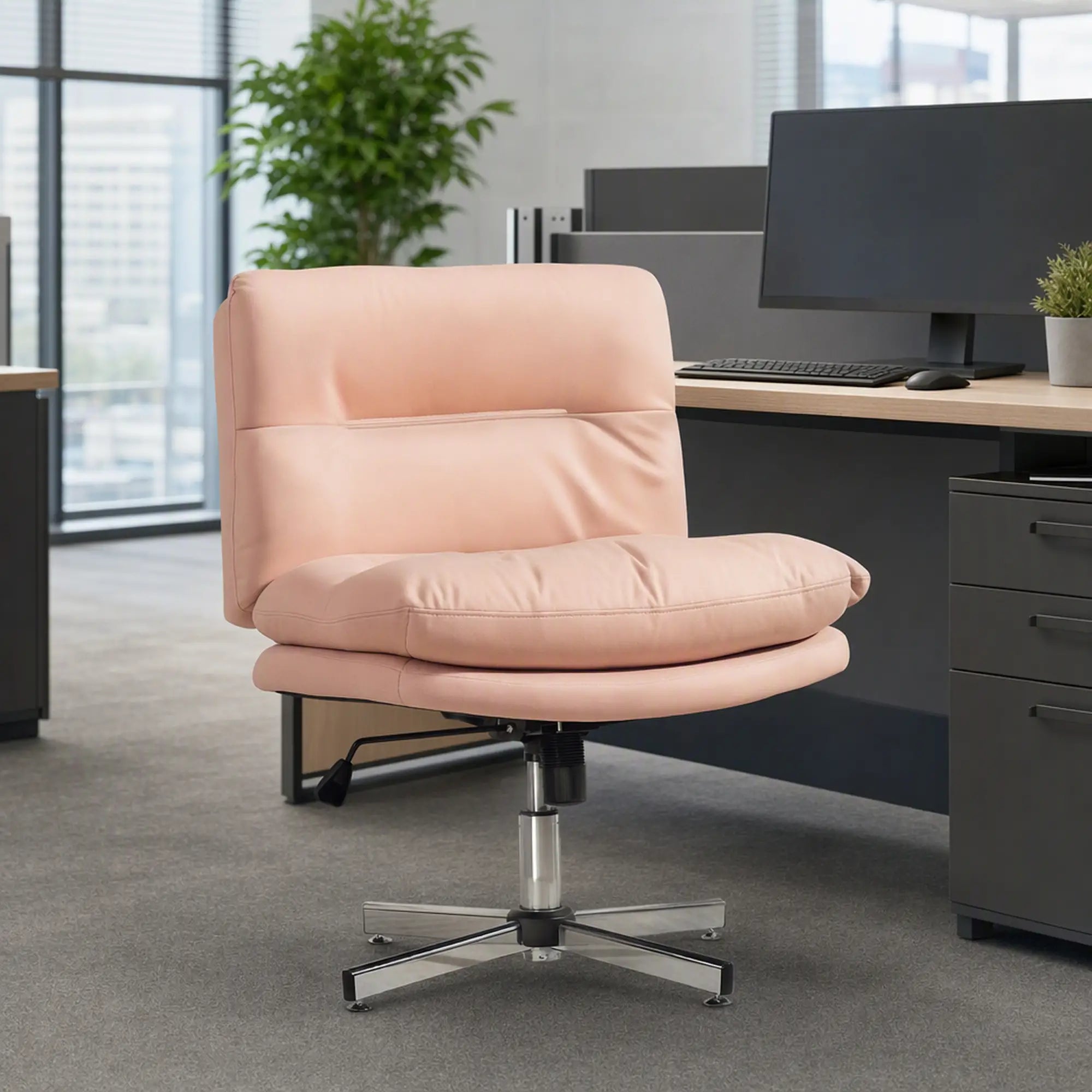 Armless Office Chair, Adjustable Height, Tilt Function, Pink Task Chairs at Gallery Canada