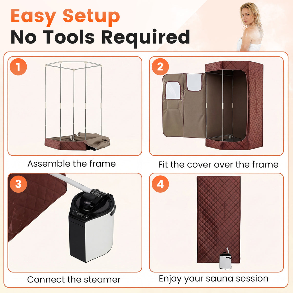 3L Portable Steam Sauna, Fast Heat, 9-Level Remote, Folding Chair, Brown Sauna at Gallery Canada