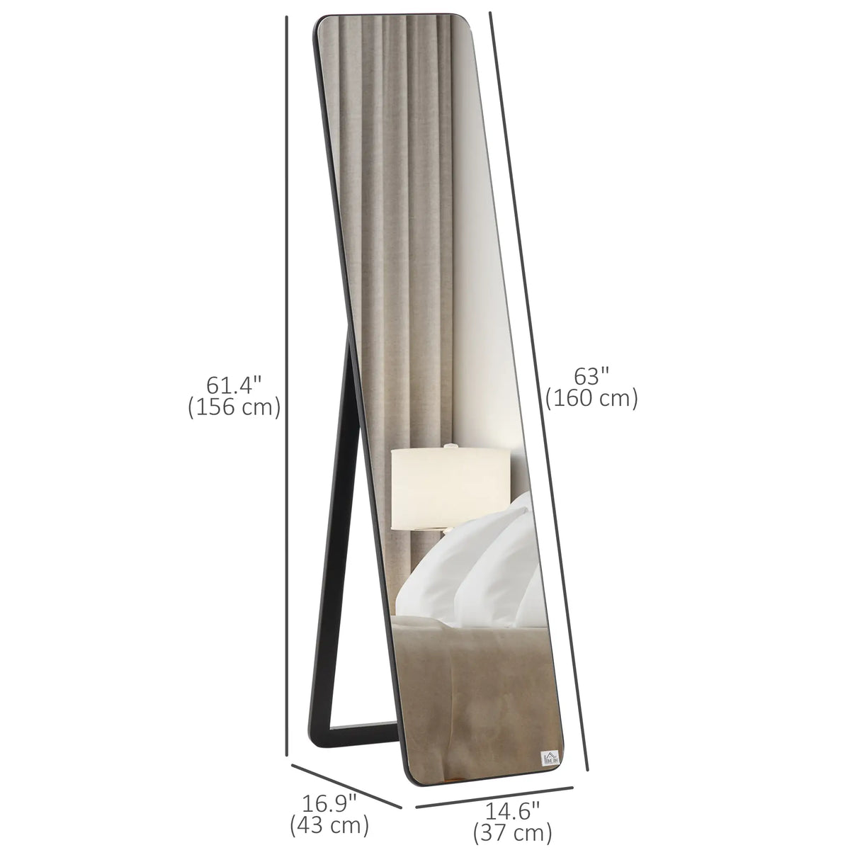 Full Length Mirror, Free Standing, Wood Frame, 15" x 61", Black Full Length Mirrors at Gallery Canada