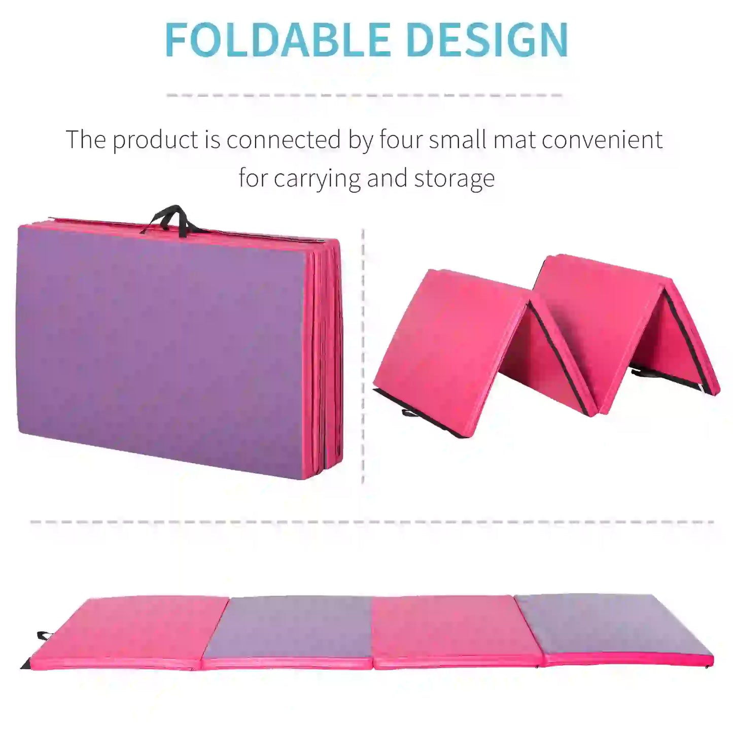 4'x10'x2'' Folding Tumbling Mat, Exercise Mat for Yoga, MMA, Pink and Purple Gymnastics Mats at Gallery Canada