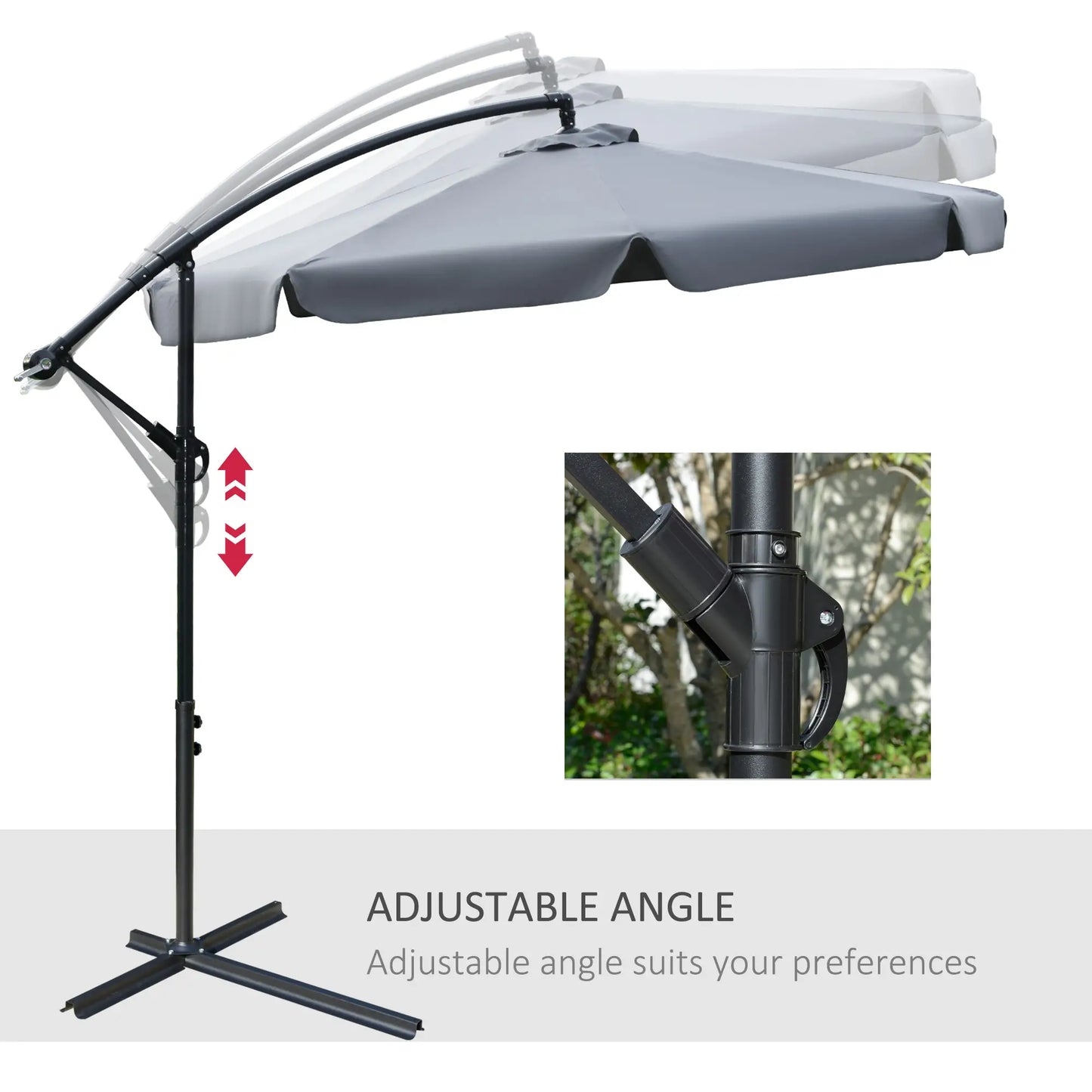 9FT Offset Hanging Patio Umbrella, Easy Tilt, Cross Base, 8 Ribs, Dark Grey Cantilever Umbrellas at Gallery Canada