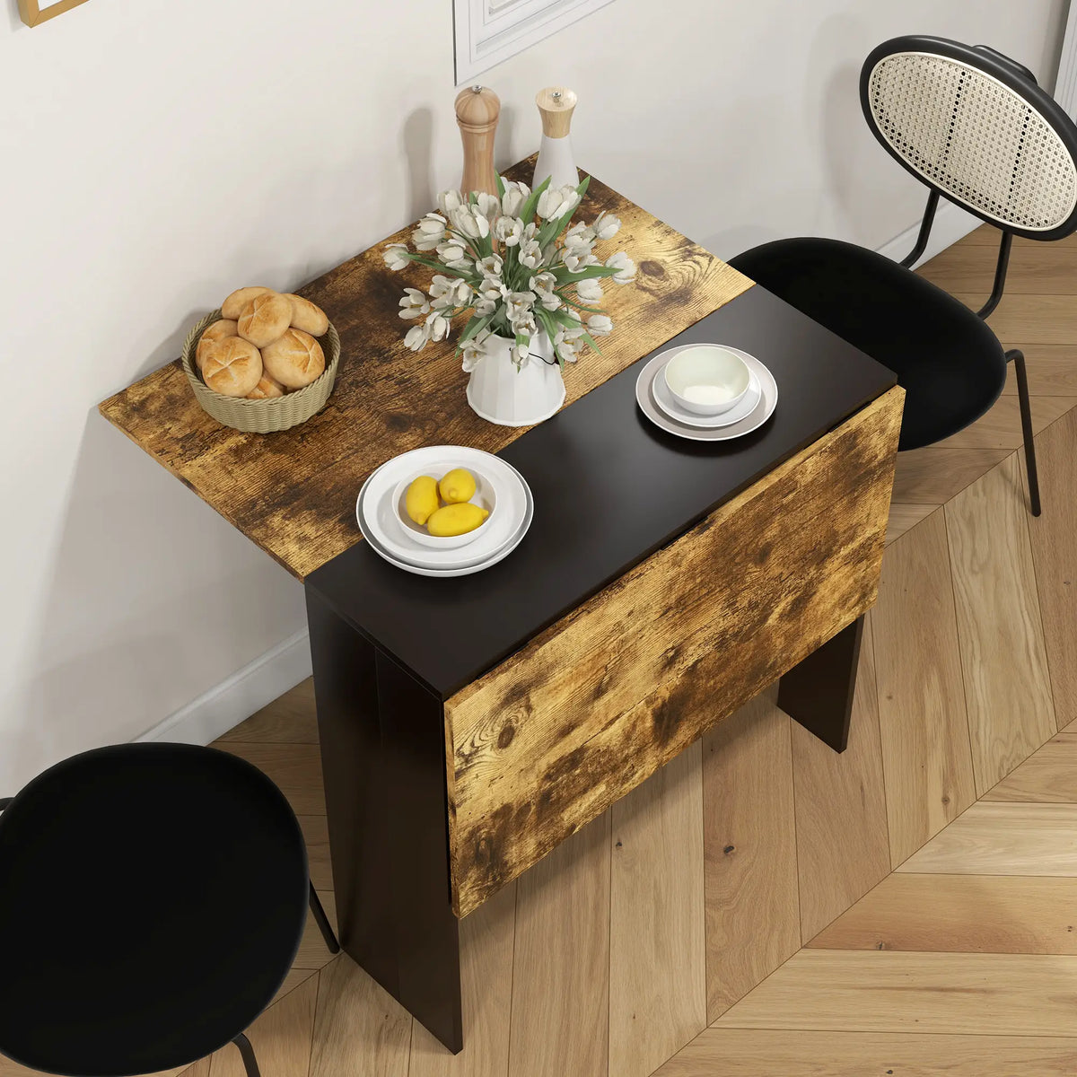 Drop Leaf Dining Table, Wood Folding Table, Black, Rustic Brown Bar Tables & Dining Tables at Gallery Canada
