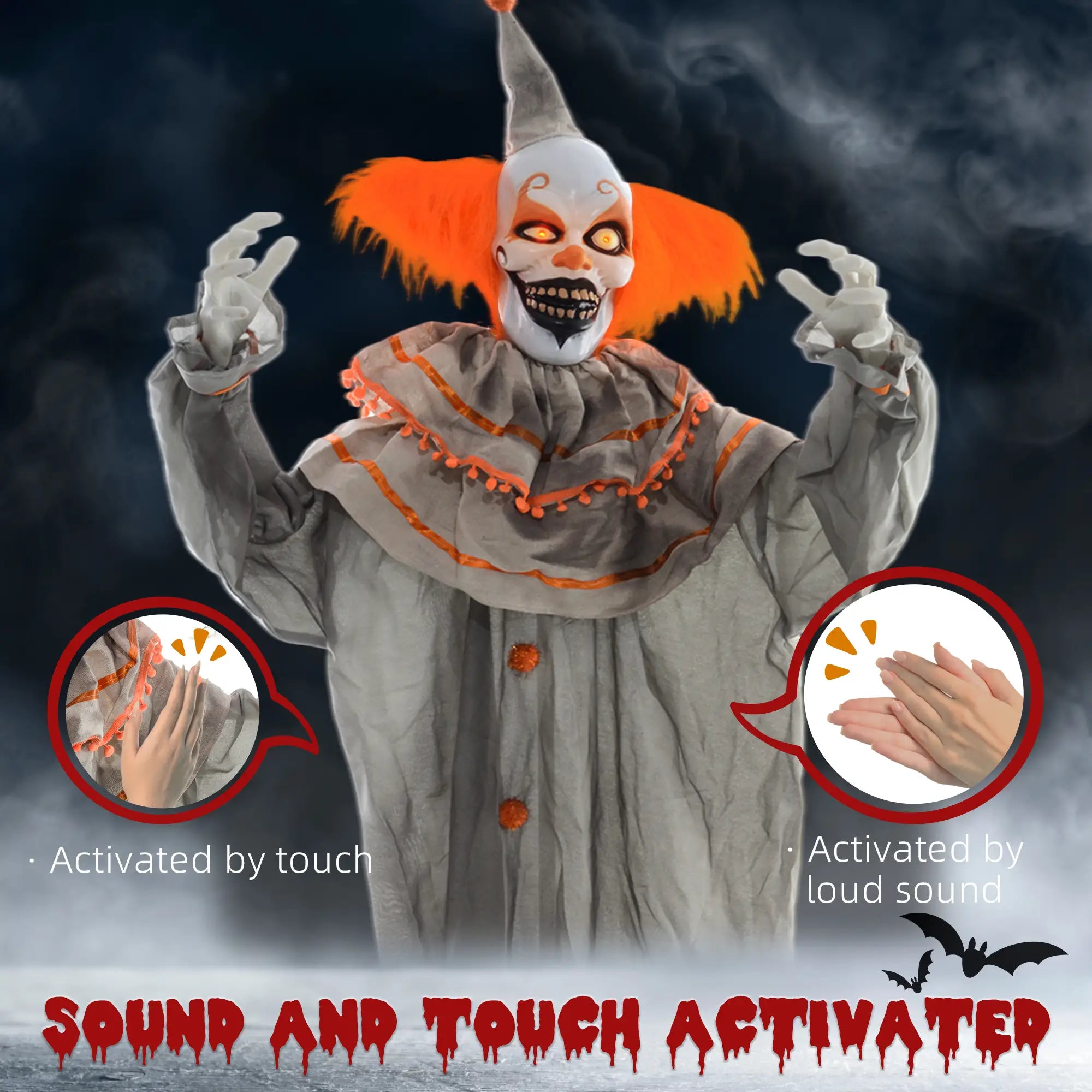 6' Classic Clown Halloween Decoration, Animatronic, Motion Activated, Orange Halloween Decorations at Gallery Canada