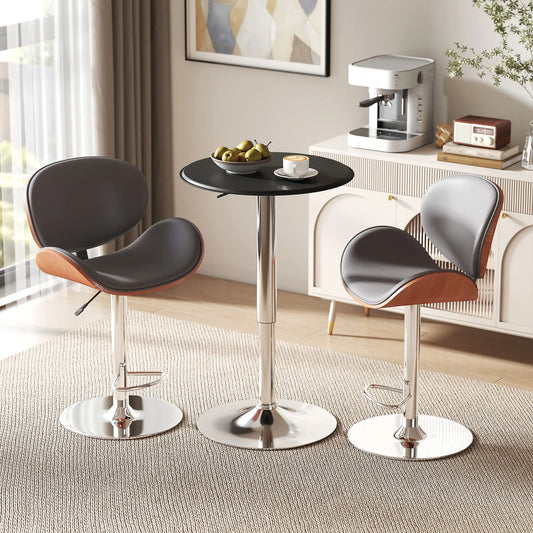 Round Bar Table, Adjustable Height, Faux Leather Top, Chrome Base, Black Bar Tables & Dining Tables Black Faux Leather, Chrome at Gallery Canada