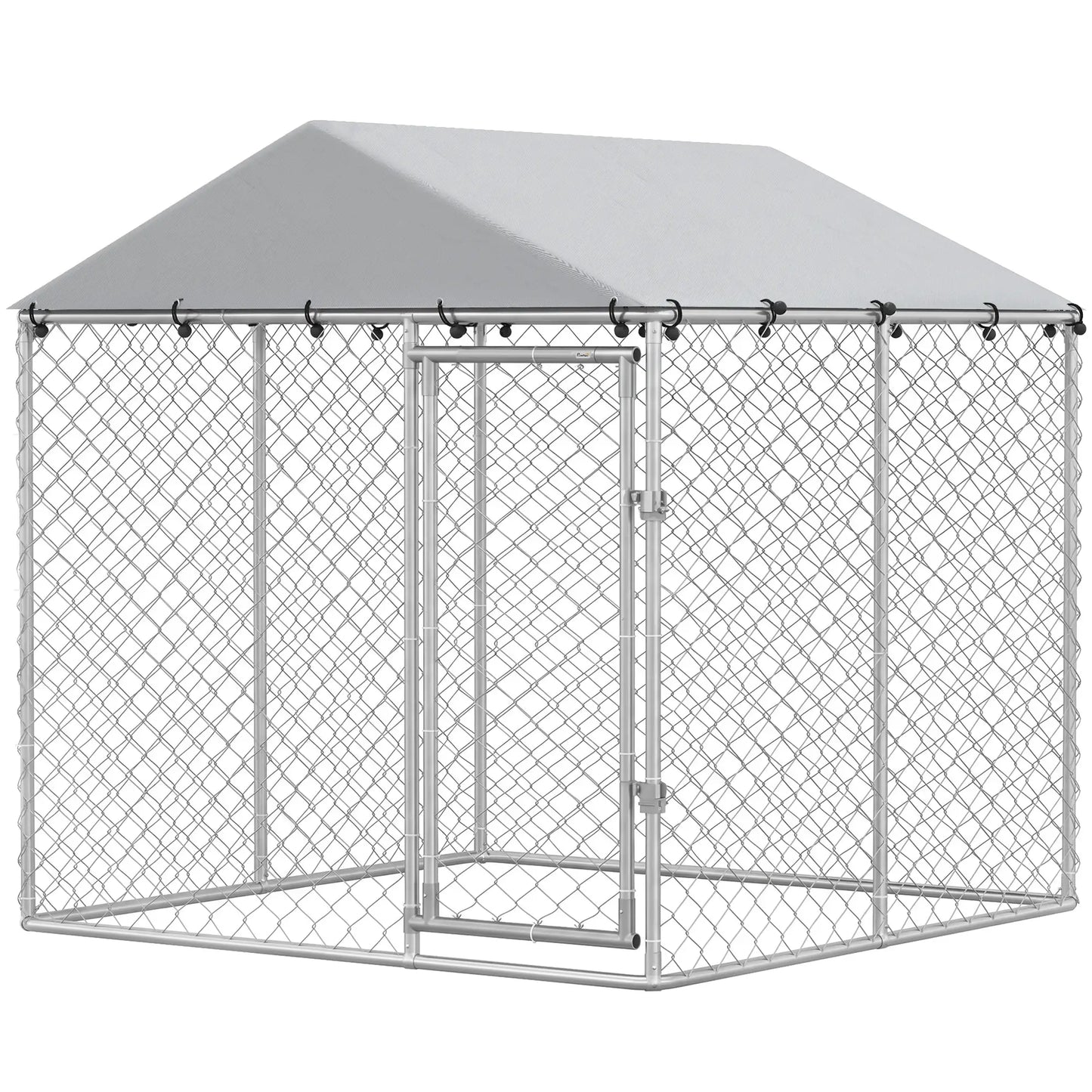 6.6' x 6.6' x 6.6' Outdoor Dog Kennel Heavy Duty Galvanized Steel with UV-resistant Roof, Silver Dog Kennels Silver at Gallery Canada