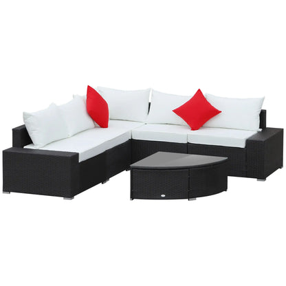 Outdoor Wicker Furniture Set 6 Piece, Cushioned Rattan Sofa, Cream White Patio Furniture Sets Dark Coffee Rattan, Cream White Cushion, Red Pillows at Gallery Canada