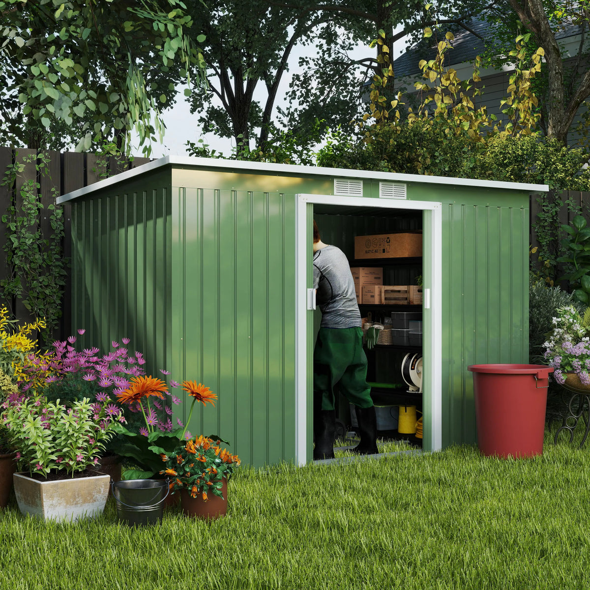 9' x 4' Metal Garden Storage Shed, with Foundation Kit, Light Green Sheds at Gallery Canada