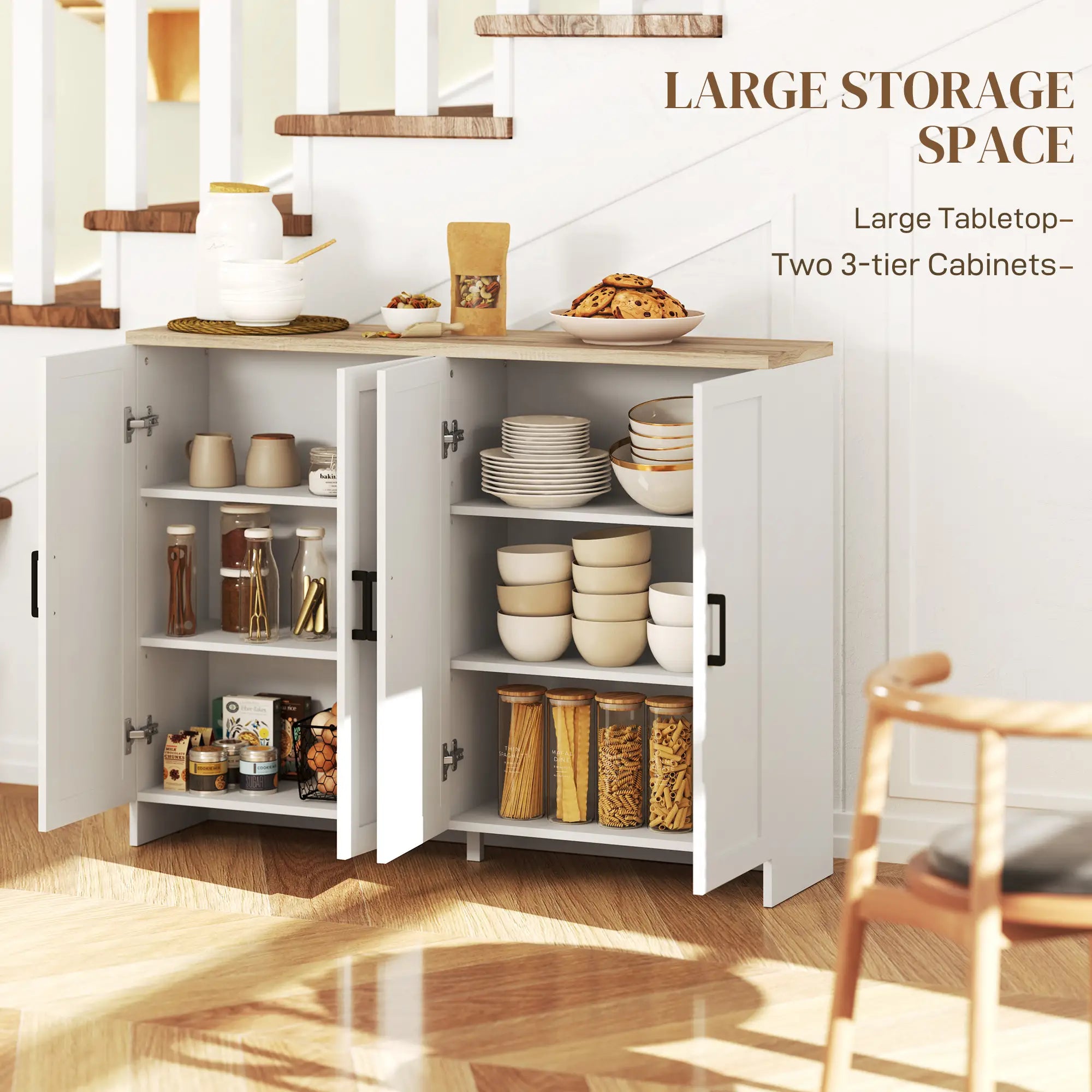 Modern Sideboard Buffet Cabinet, 4 Doors Adjustable Shelves, White Storage Cabinets at Gallery Canada