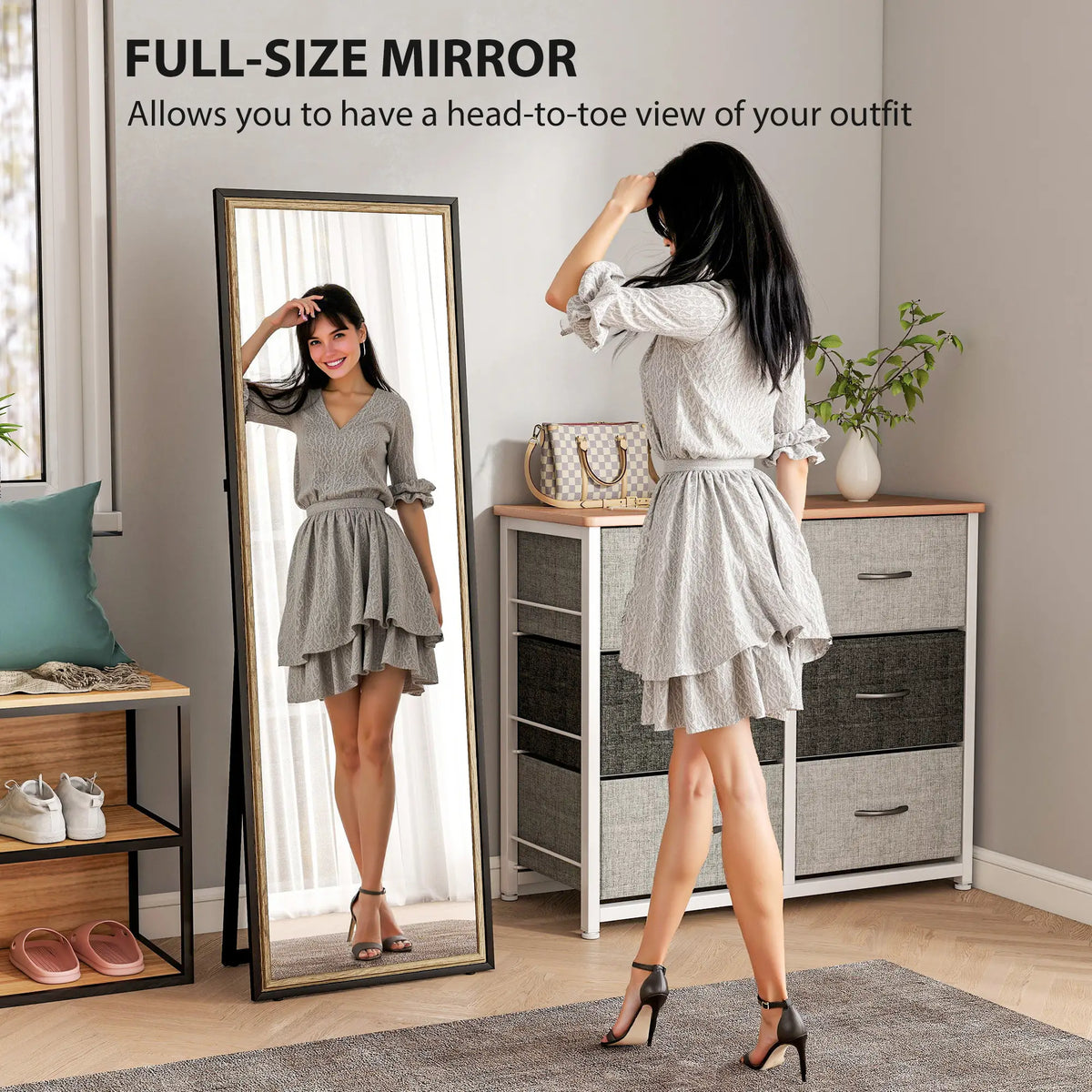 Full Length Mirror, 64" x 21", Dual-Tone Frame, Black Full Length Mirrors at Gallery Canada