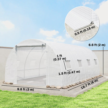 Walk-in Tunnel Greenhouse, 20'x10'x7', Mesh Door, PE Cover, White Tunnel Greenhouses at Gallery Canada