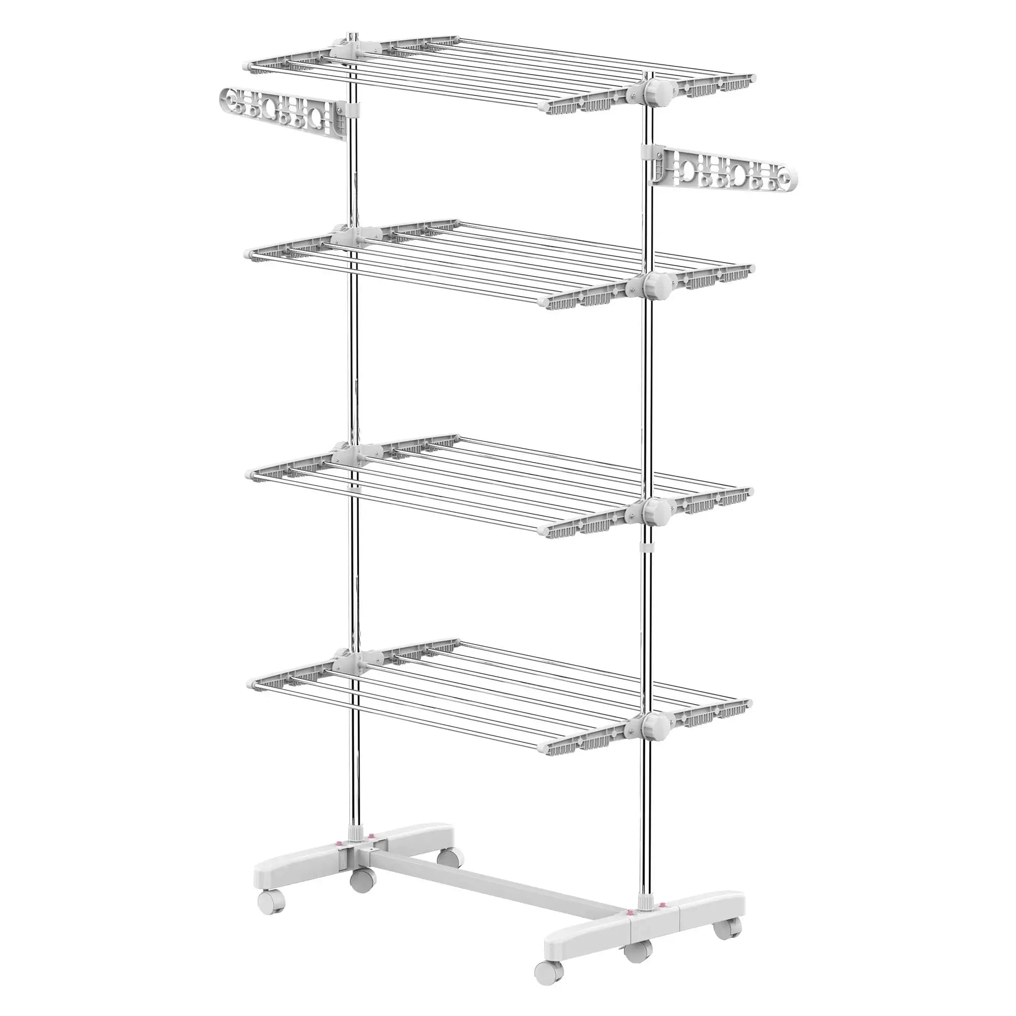 Stainless Steel Folding Clothes Drying Rack, Side Wings, Castors, Indoor Outdoor, White Bath Accessories Silver and White at Gallery Canada