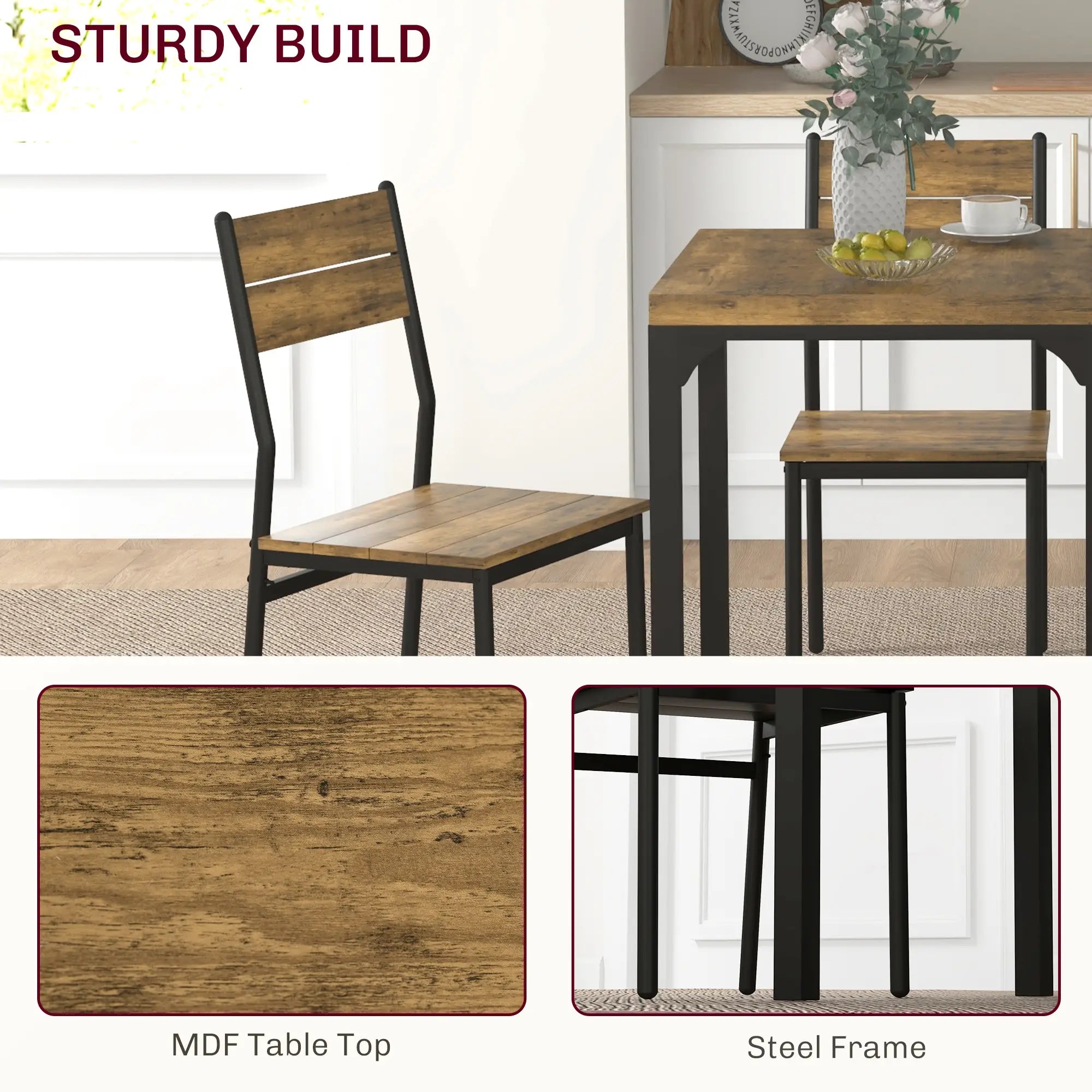 Dining Table Set for 2, 3 Piece Kitchen Table and Chairs, Rustic Brown, Brown Dining Table Sets at Gallery Canada