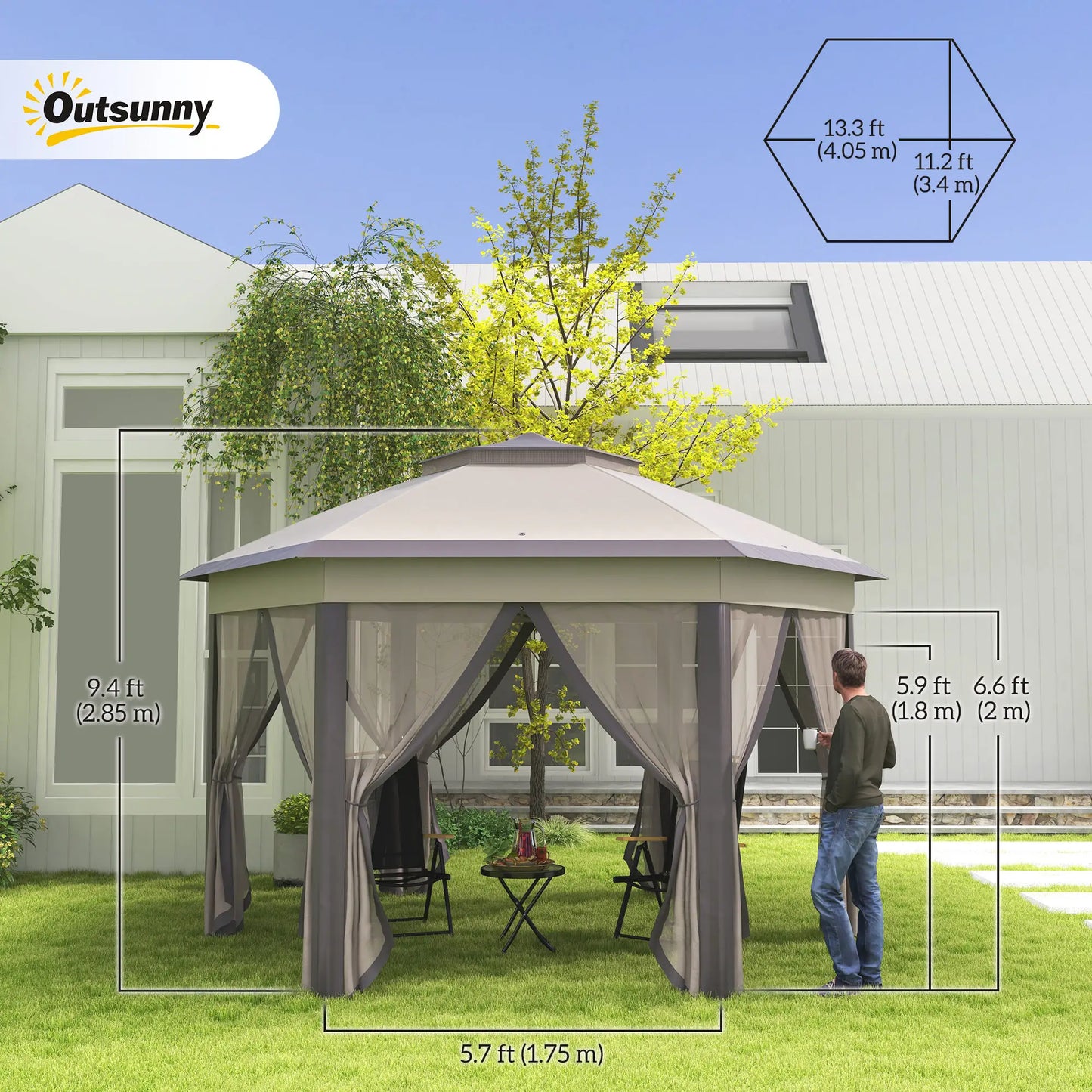 13' x 13' Pop Up Canopy Tent, Netting, Carry Bag, Coffee Beige Pop Up Canopies at Gallery Canada