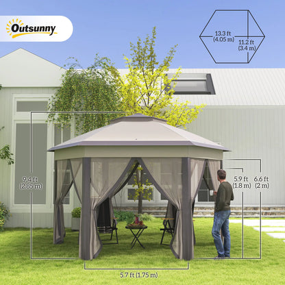 13' x 13' Pop Up Canopy Tent, Netting, Carry Bag, Coffee Beige Pop Up Canopies at Gallery Canada