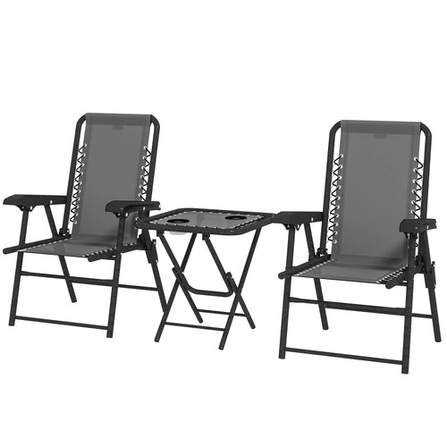 3 Piece Patio Bistro Set, Outdoor Folding Table And Chairs, Metal Furniture With Cup Holders