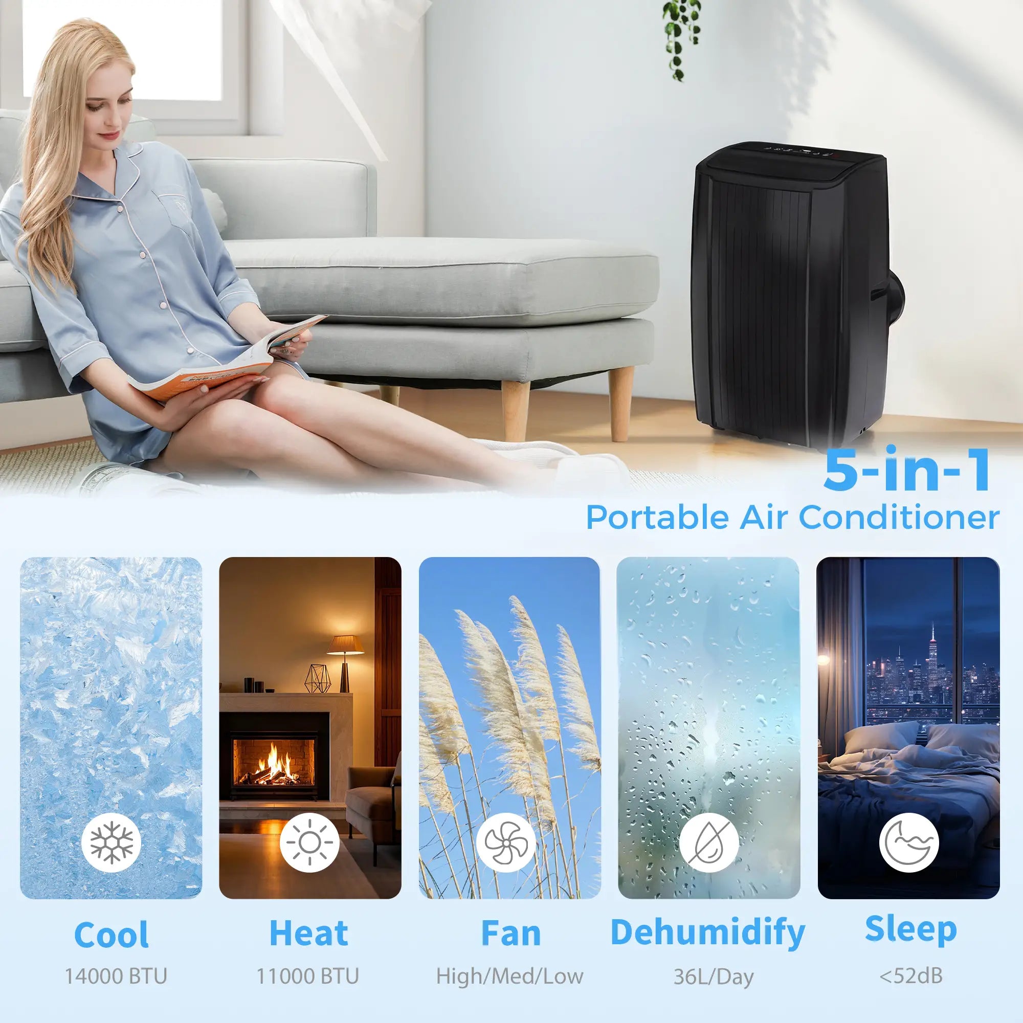 14000 BTU Portable Air Conditioner, 5-in-1, Black Air Conditioner at Gallery Canada