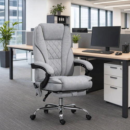 Massage Office Chair, Reclining Computer Chair, Adjustable Height, Footrest, Grey