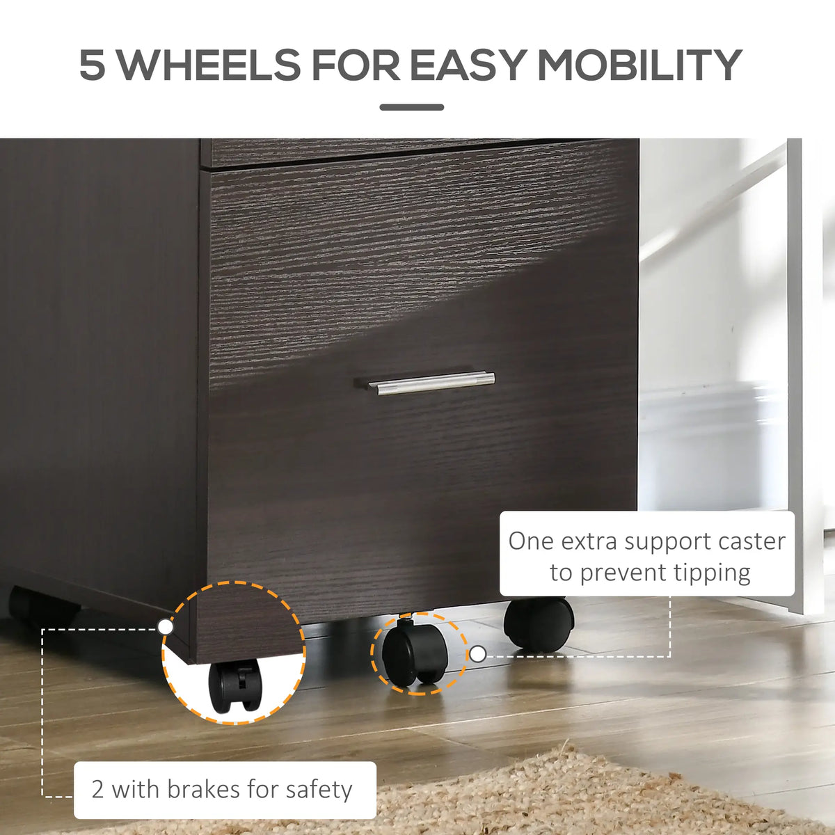 Mobile Vertical File Cabinet, 2 Drawers, Wheels, Letter or A4, Brown Office Cabinets & Cupboards at Gallery Canada