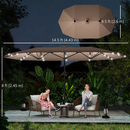 174" Double-Sided Sun Umbrella, Patio Sun Shade, Solar LED Light, Khaki Double-sided Umbrellas at Gallery Canada
