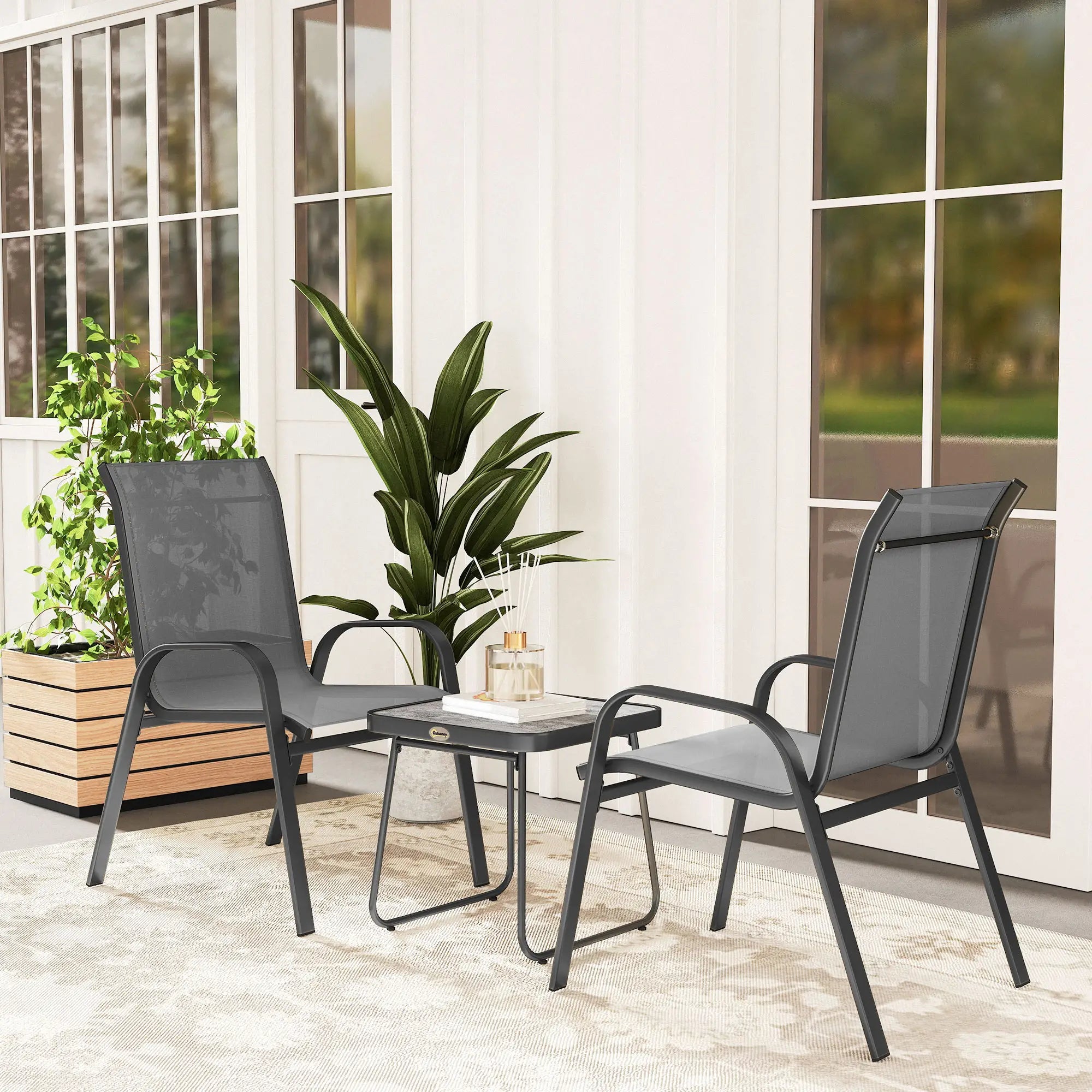 Outdoor Bistro Set, 3-Piece Patio Set, Mesh Fabric, Light Grey Bistro Sets at Gallery Canada