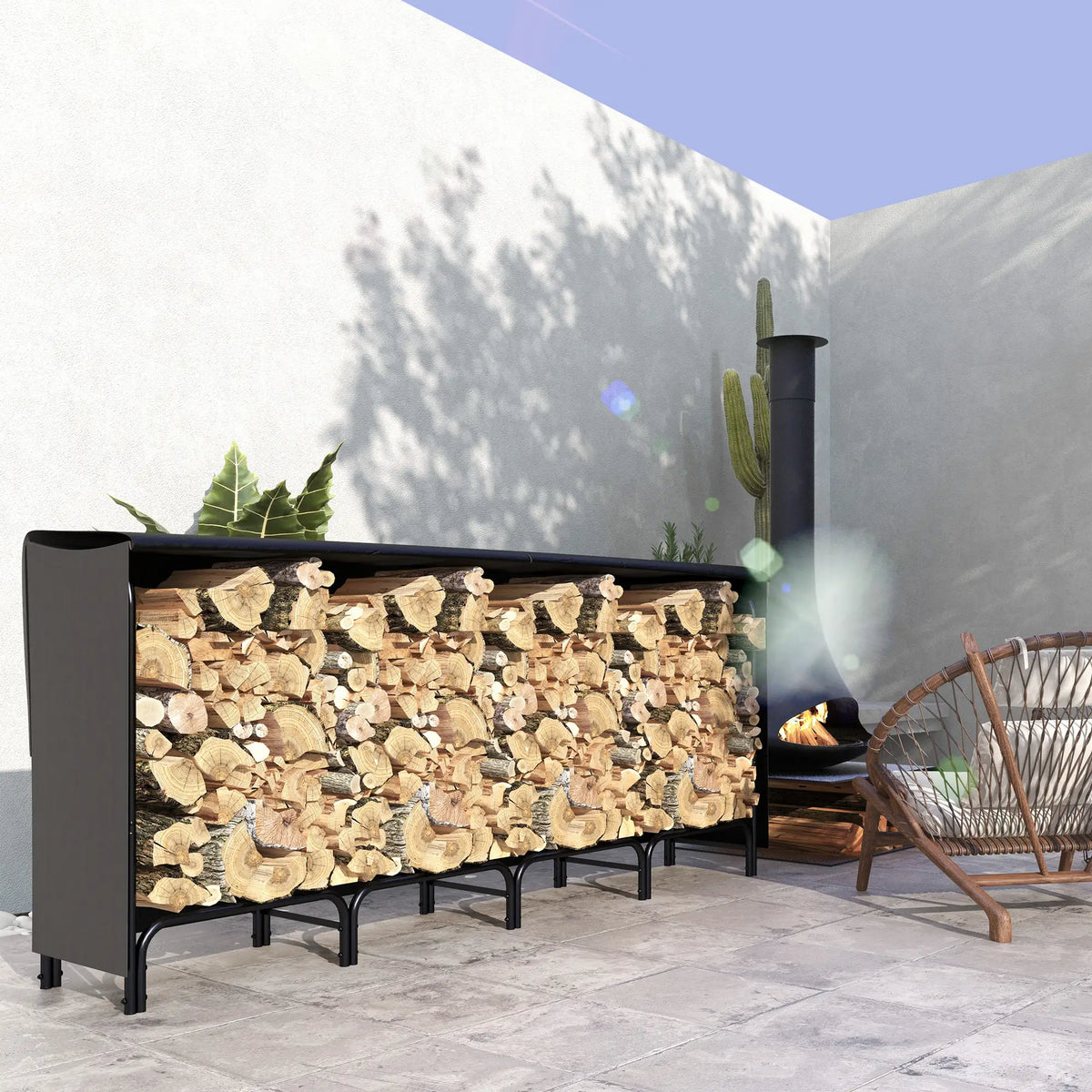 8ft Outdoor Firewood Rack With Cover, Adjustable Wood Storage, Black Firewood Racks at Gallery Canada